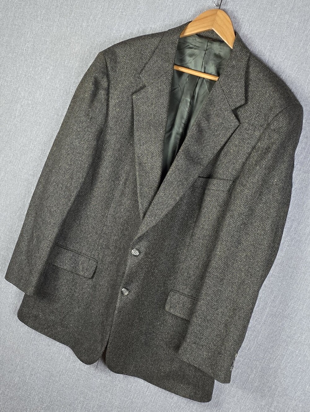 Vtg Brooks Brothers Green Wool Tweed Pattern Blazer Sz 46R